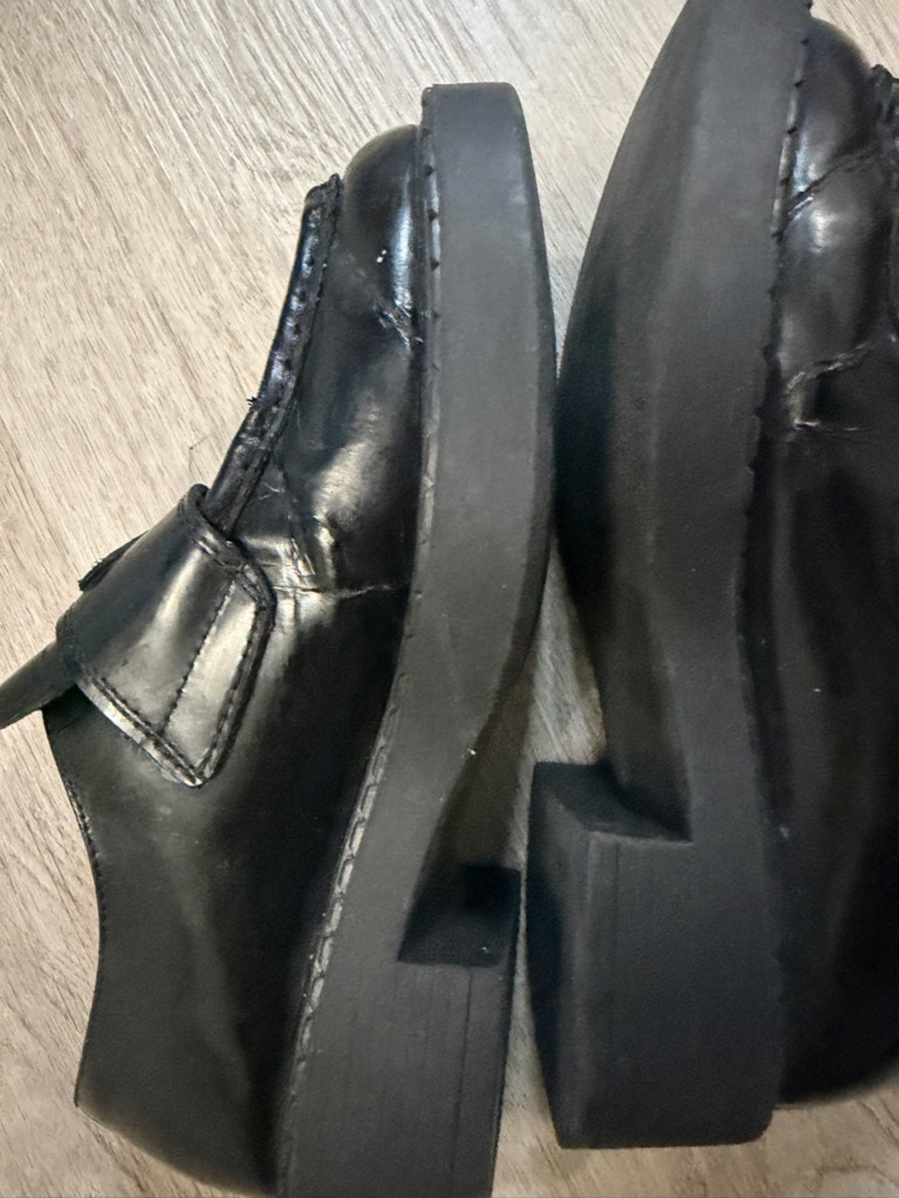 Prada Black Leather Penny Loafers with Metal Triangle Logo - Picture 6 of 16